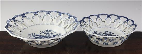 A Worcester Pine Cone pattern basket and another smaller, c.1770, 9in. & 7in.